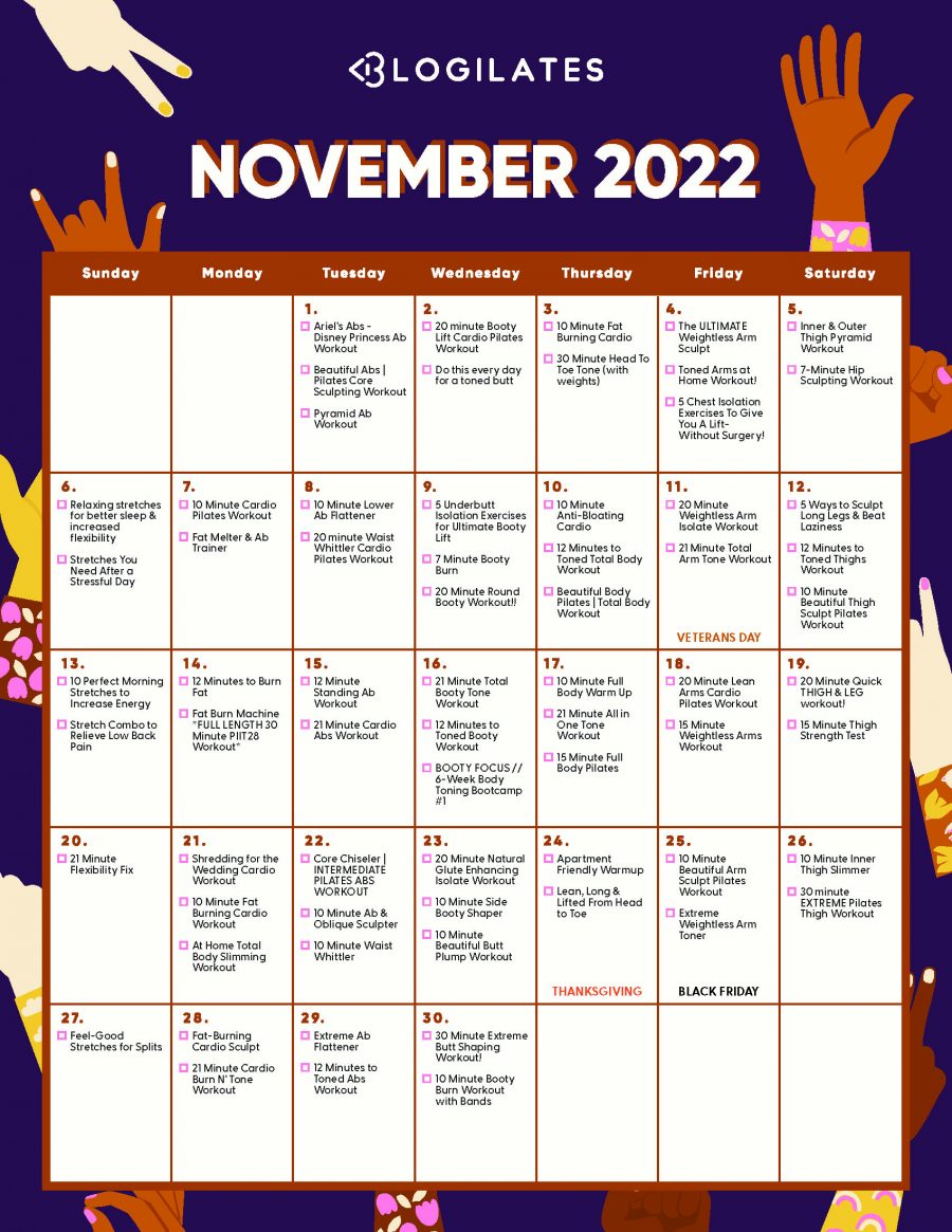 The Blogilates November 2022 Workout Calendar!